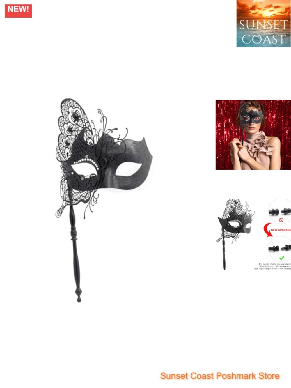 Laser-Cut Metal Venetian Masquerade Mask with Stick Butterfly Women Party